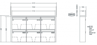 RENZ Briefkastenanlage Aufputz Tetro Kastenformat 370x330x145mm, 6-teilig